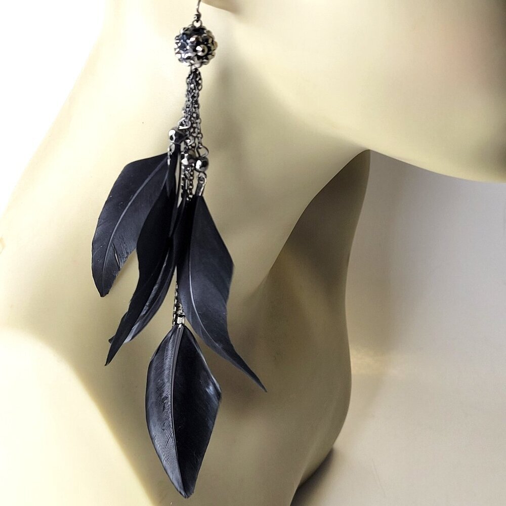 Long Black Feather Earrings